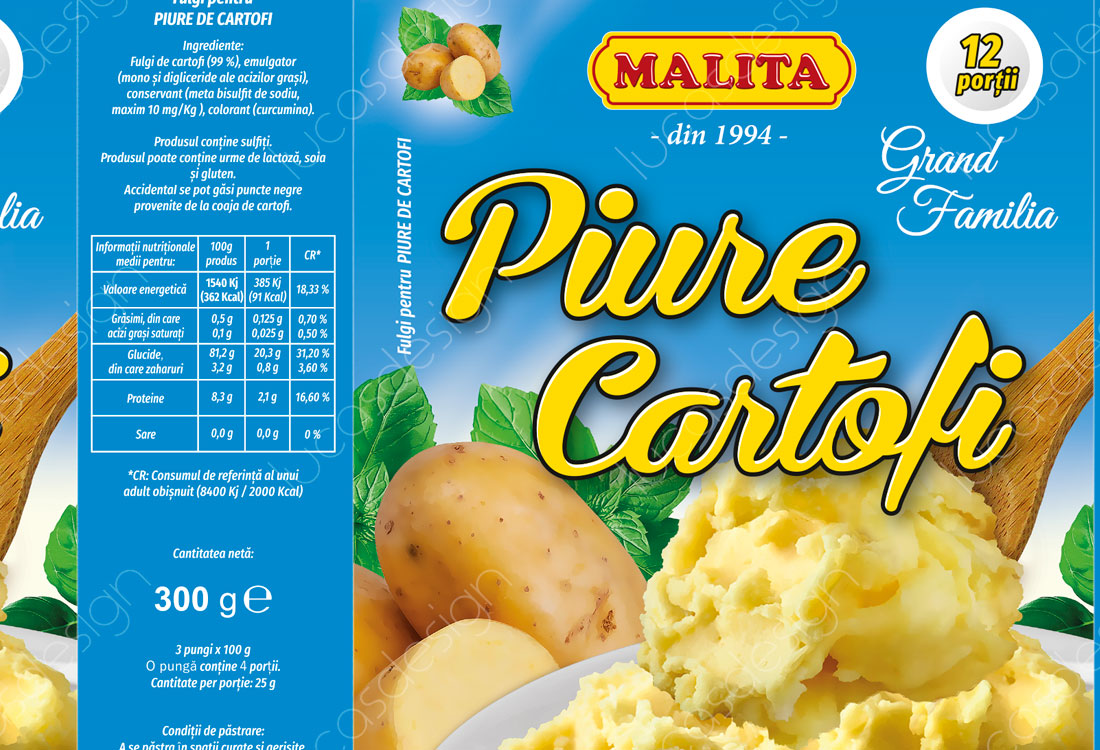 ambalaj piure de cartofi si fasole batuta